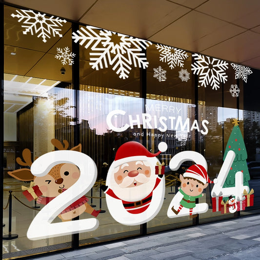 Christmas Decoration Stickers Holiday Scene Layout Window Decoration 2025 Cartoon Dress-up Window Electrostatic Glass Door Stickers