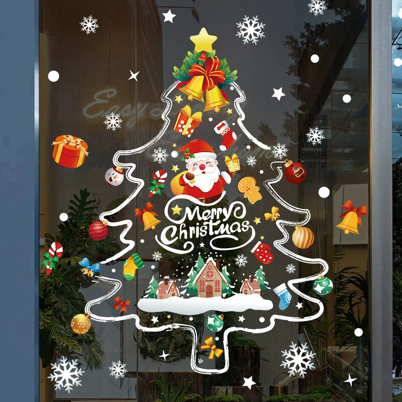 White Glass Doors and Windows Stickers Christmas Decorations