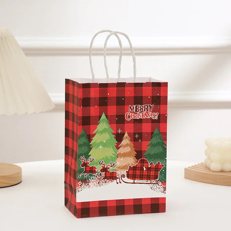 4/8/12pcs Merry Christmas Paper Gift Bags Santa Claus Candy Cookie Packing Bags Navidad Decoration Noel Christmas Party Supplies