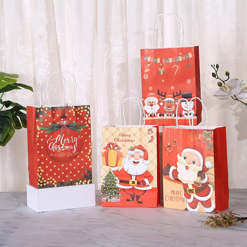 4/8/12pcs Merry Christmas Paper Gift Bags Santa Claus Candy Cookie Packing Bags Navidad Decoration Noel Christmas Party Supplies