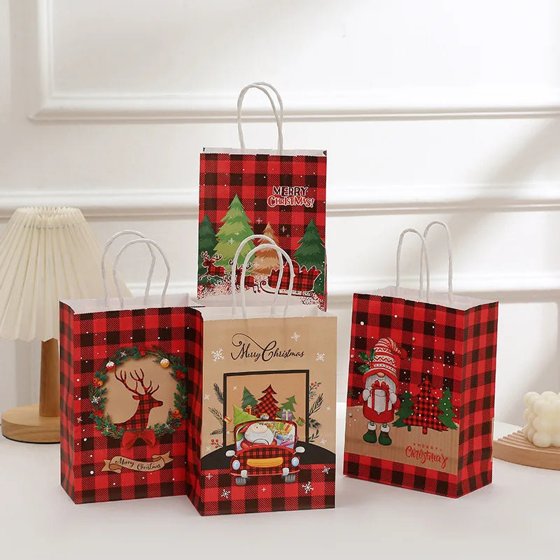 4/8/12pcs Merry Christmas Paper Gift Bags Santa Claus Candy Cookie Packing Bags Navidad Decoration Noel Christmas Party Supplies