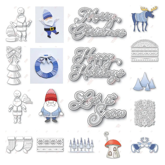 2024 Christmas Wreath Bow Mushroom House Rabbit Bird Metal Cutting Dies DIY Making Scrapbooking Holidays Cards Gift Decor Molds