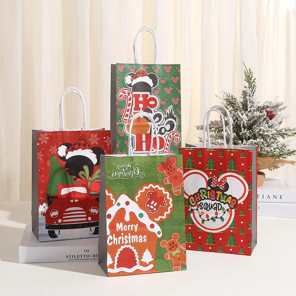 4/8/12pcs Merry Christmas Paper Gift Bags Santa Claus Candy Cookie Packing Bags Navidad Decoration Noel Christmas Party Supplies