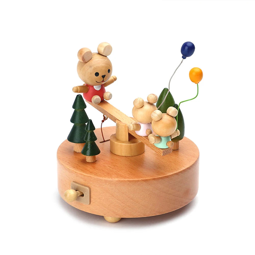 Carousel Music Box Wooden Music Box Wind Up Cartoon Musical Boxes For Girls Christmas Birthday Gift Or Desk Decoration Ornament