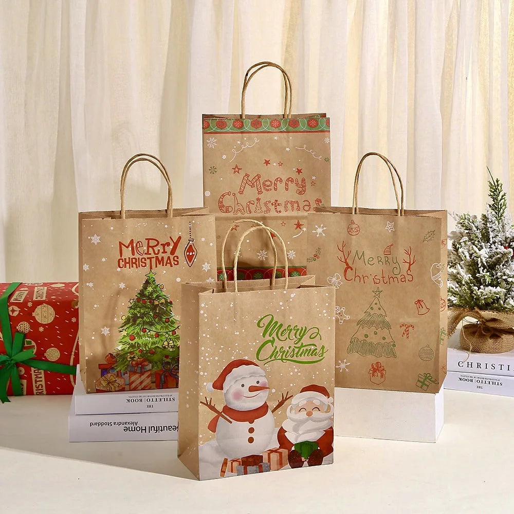 4/8/12pcs Merry Christmas Paper Gift Bags Santa Claus Candy Cookie Packing Bags Navidad Decoration Noel Christmas Party Supplies