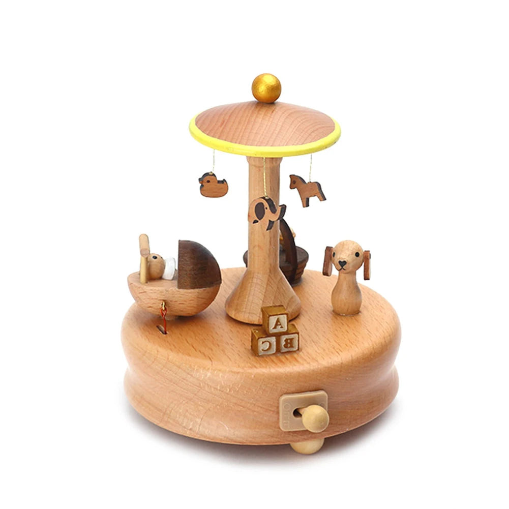 Carousel Music Box Wooden Music Box Wind Up Cartoon Musical Boxes For Girls Christmas Birthday Gift Or Desk Decoration Ornament