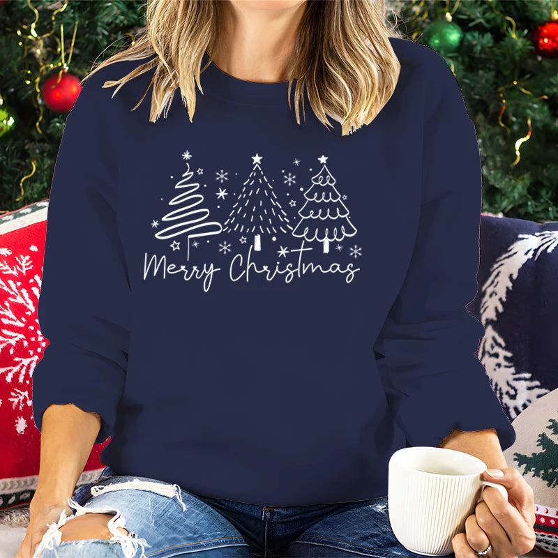 Merry Christmas Tree Trending Sweatshirts Women Funny Festive Fashion Casual Hoodies Trendy Christmas Tree Design Holiday Hoodie