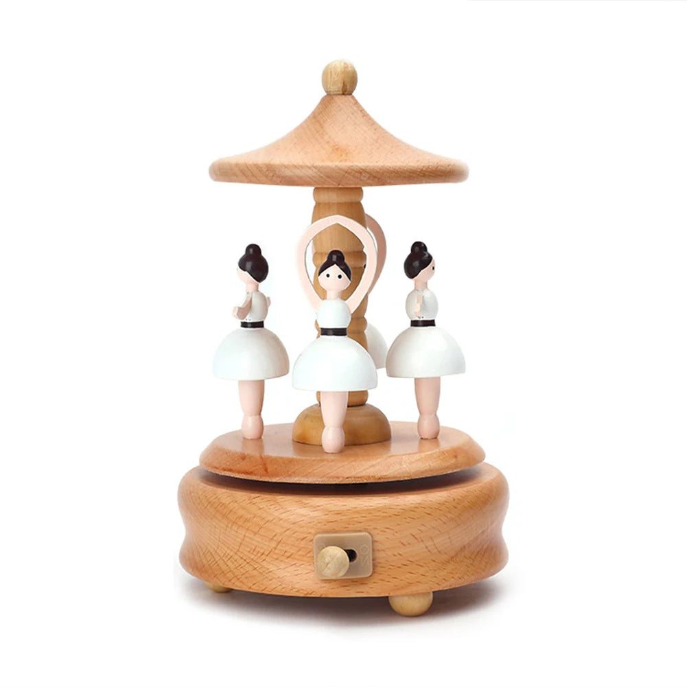 Carousel Music Box Wooden Music Box Wind Up Cartoon Musical Boxes For Girls Christmas Birthday Gift Or Desk Decoration Ornament