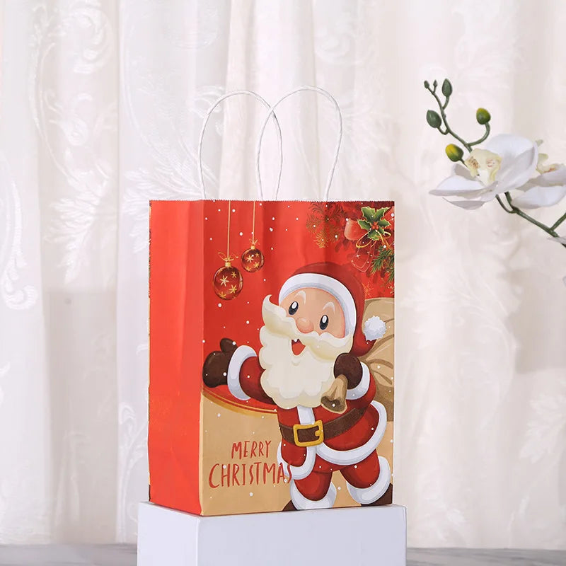 4/8/12pcs Merry Christmas Paper Gift Bags Santa Claus Candy Cookie Packing Bags Navidad Decoration Noel Christmas Party Supplies