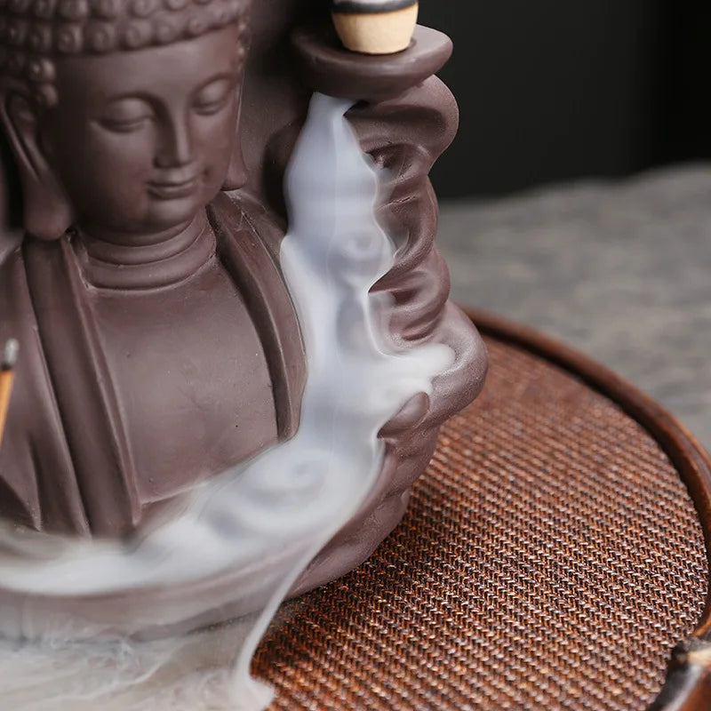 1Pc Auspicious Clouds Buddha Purple Clay Backflow Incense Burner Incense Stick Holder Home Office Tea House Decorate -No Incense